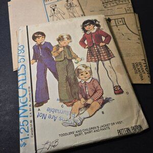 McCalls 5793 sewing pattern Size 3 Toddler skirt vest shirt pants 1970s UNCUT